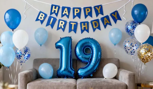 Miniatura 6 de Decoraciones de cumpleaños número 10, color azul para niños y niñas, pancarta de feliz cumpleaños número 10, globos de papel de aluminio de látex 10º