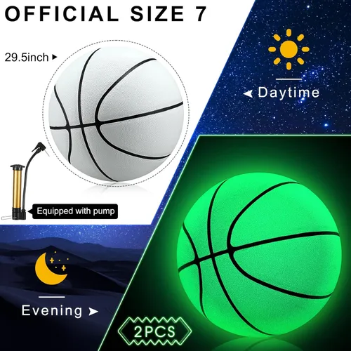 Miniatura 3 de Jenaai Juego de 3 piezas de baloncesto brillante, incluye tamaño 7 brillante baloncesto luz nocturna red con bomba para aro luminoso regalo