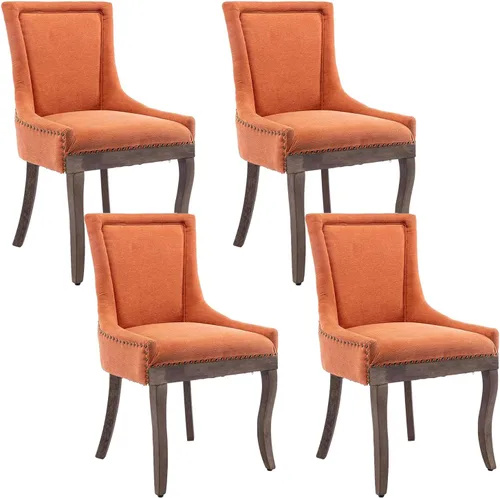 Miniatura 34 de Aoowow Juego de 2 sillas laterales tapizadas vintage de tela, sillas de madera maciza para cocina, comedor con cabezas de clavo, patas de madera