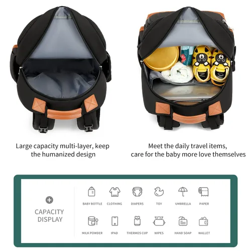 Miniatura 3 de Mochila para pañales, bolsas grandes para pañales de bebé con almohadilla cambiadora portátil para niños y niñas, bolsa de viaje multifunción