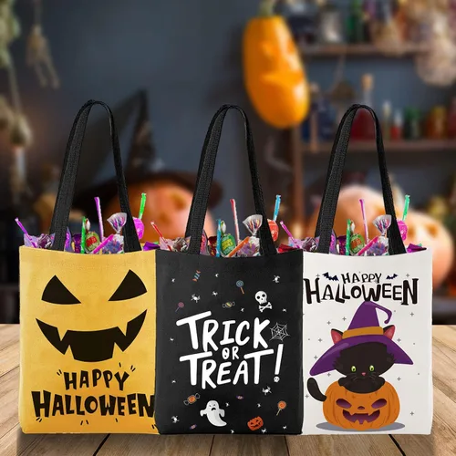 Miniatura 5 de ATFUNSHOP Trick or Treat Bag - Bolsa reutilizable de lona grande de 15.7 pulgadas y bolsa de comestibles para niños