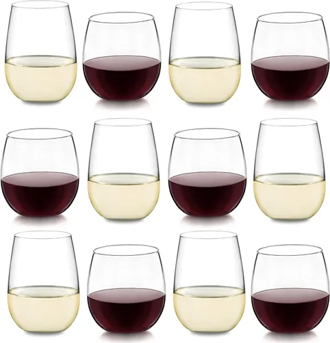 Miniatura 14 de Libbey Juego de 12 Copas de Vino sin Tallo, Aptas para Lavavajillas, Perfectas para Cócteles, Agua y Vajilla para Exteriores Rojo y blanco 12