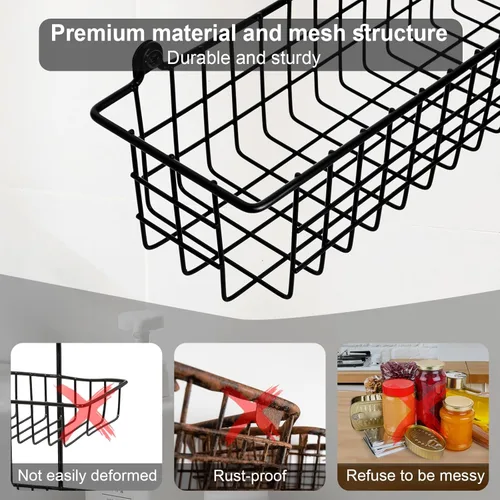 Miniatura 4 de Organizador de especias para montaje en pared, paquete de 2 cestas de almacenamiento de alambre negro para pared o puerta de gabinete en cocina