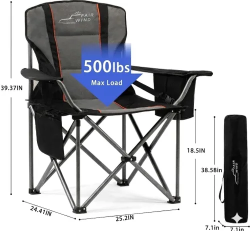 Miniatura 3 de FAIR WIND Juego de 2 sillas de camping totalmente acolchadas de gran tamaño, juego de sillas de césped resistentes con soporte lumbar ajustable