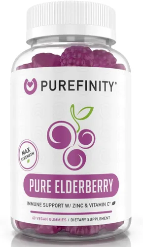 PUREFINITY Gomitas de saúco con sambucus, vitamina C y zinc, tu suplemento diario perfecto 3 en 1 para niños y adultos, sin gluten, sin OMG,