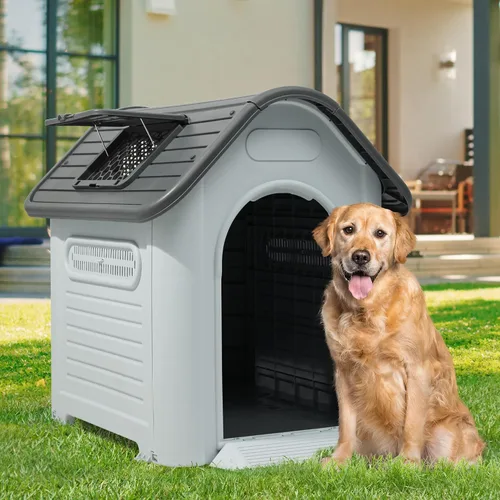 Miniatura 8 de YITAHOME Casa para perros de plástico para exteriores, resistente al agua, con tragaluz ajustable y base elevada para perros pequeños, medianos