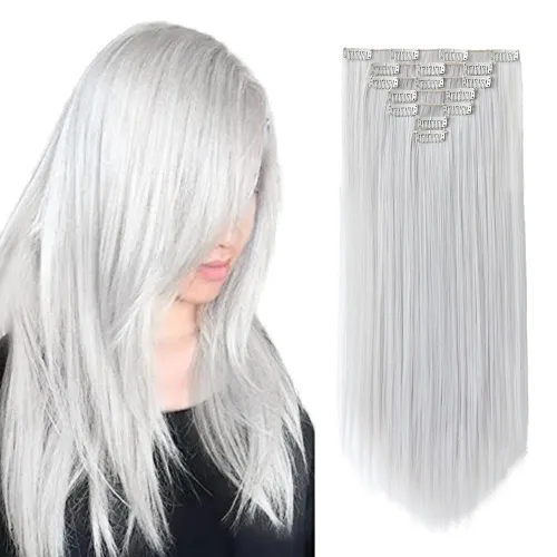 Miniatura 43 de SYXLCYGG Extensiones de cabello rubio, 2 unidades, extensiones de cabello con clip de 22 pulgadas, 5 onzas, lacio, sintético, esponjoso, rubio