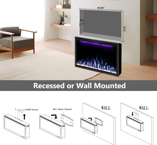 Miniatura 3 de Insertos de chimenea eléctrica habilitados para WiFi de 40 pulgadas, control de Alexa y aplicación, empotrado delgado y montado en la pared, 13 * 13