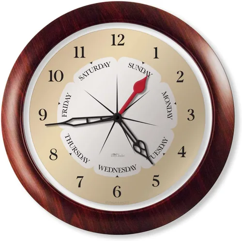 Miniatura 4 de Reloj de pared de hora y día de la semana con marco de acento de nogal de 13.5 pulgadas, regalo de jubilación ideal para hombres y mujeres, reloj