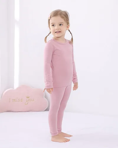 Miniatura 5 de GUISBY Conjunto de pijama de rayón hecho de bambú, para niños y niñas, ropa de dormir de ajuste cómodo para uso diario, conjunto de 2 piezas