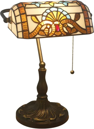 Miniatura 5 de Green Bankers - Lámpara de mesa vintage, luz de escritorio retro, lámpara de escritorio de oficina de vidrieras Tiffany, lámpara de cuentas