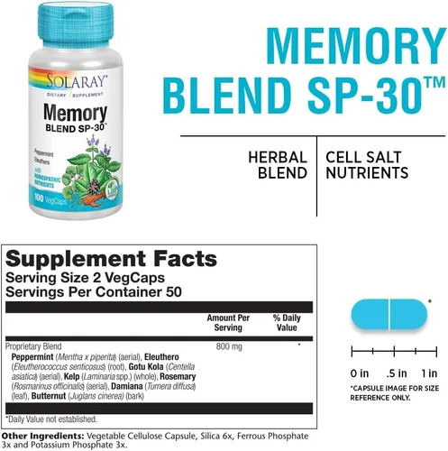 Miniatura 2 de SOLARAY Memory Blend SP-30 Mezcla de hierbas con nutrientes de sal celular para ayudar a apoyar la memoria, la concentración y la concentración