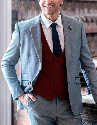 Miniatura 2 de COOFANDY Chaleco de traje para hombre, ajustado, doble botonadura, chaleco formal de negocios
