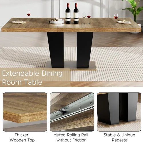 Miniatura 3 de Henf Juego de mesa de comedor extensible de 5 piezas para 4, 63"-79" Mesa de cocina grande extensible con 4 sillas negras acolchadas, Juego de mesa
