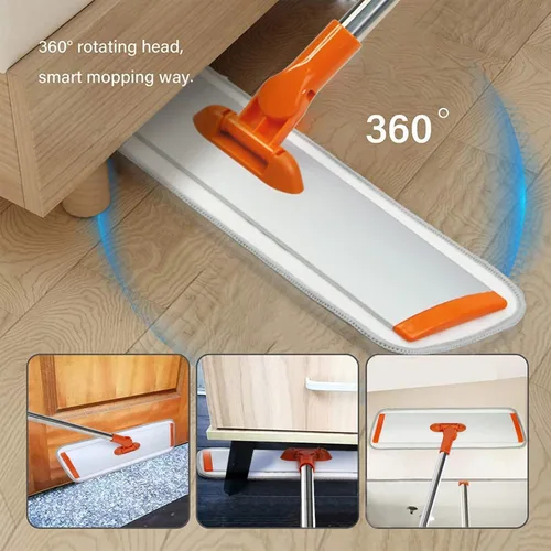 Miniatura 4 de Trapeador plano de microfibra húmedo-seco con mango ajustable de acero inoxidable de 51 pulgadas, 4 almohadillas reutilizables para trapear húmedo