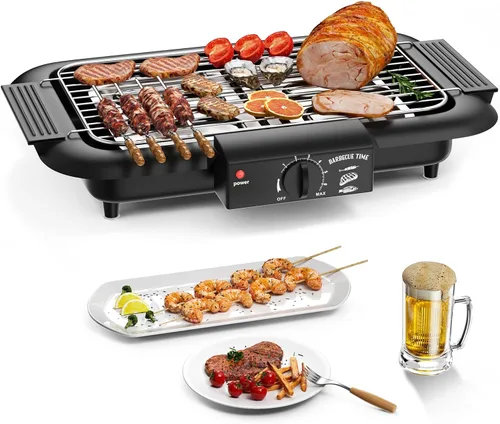 Parrilla eléctrica para barbacoa, sin humo, antiadherente para interiores y exteriores, 2000 W, doble tubo de alta potencia, portátil, extraíble,