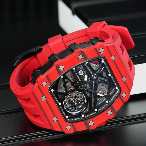 Miniatura 2 de Relojes automáticos para hombre, reloj impermeable hasta 164.0 ft, reloj analógico de esqueleto mecánico de lujo, correas de reloj de silicona