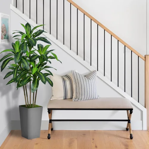 Miniatura 3 de ASTIDY Árbol de Dracaena artificial de 5 pies, árbol sintético con maceta alta gris, planta de suelo de yuca tropical falsa en maceta, árbol de seda