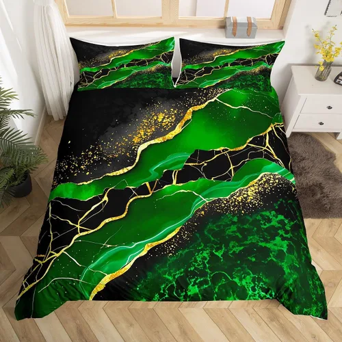 Miniatura 15 de Funda de edredón de mármol negro tamaño individual, juego de ropa de cama dorada para adultos, hombres y mujeres, funda de edredón de textura