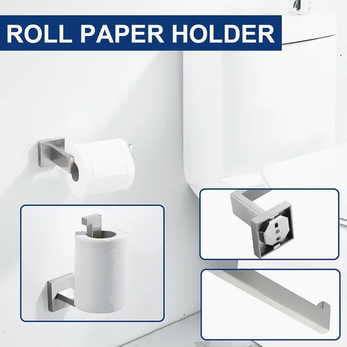 Miniatura 7 de Accesorios de baño de 5 piezas, níquel cepillado, toalleros de 24 pulgadas, juego de toalleros cuadrados de acero inoxidable, montado en la pared