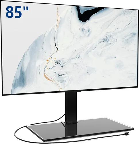 Miniatura 9 de FITUEYES Soporte universal para TV con soporte giratorio para pantallas planas de 50 a 85 pulgadas, base de vidrio templado ajustable en altura que