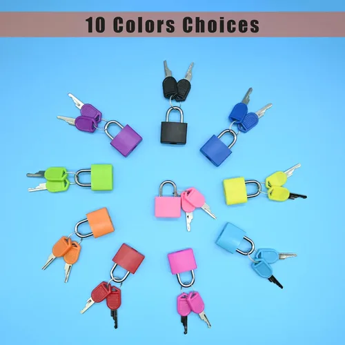 Miniatura 5 de Paquete de 5 candados para maleta con llaves, candados pequeños de 0.906 in, multicolor, de latón macizo, para maleta, equipaje, bolsa de viaje, A
