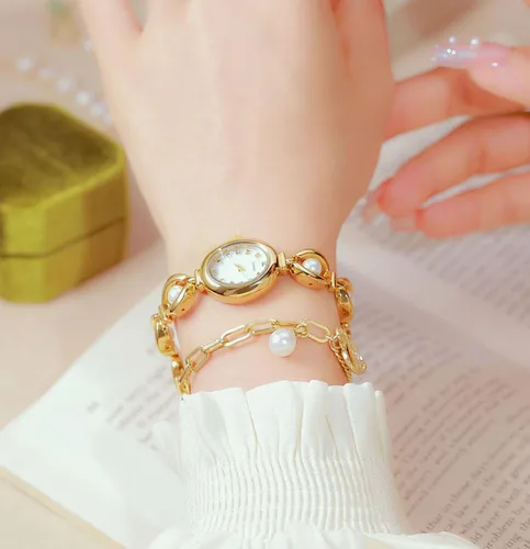 Miniatura 6 de ADSBIAOYE Elegante reloj de vestir para mujer con perla de moda, reloj de esfera ovalada, pulsera de regalo para mujer, reloj analógico impermeable