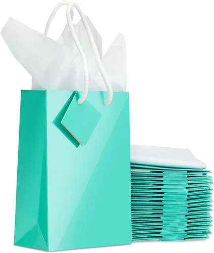 Miniatura 8 de BLUE PANDA Paquete de 20 bolsas de regalo pequeñas de papel con asas, bolsas de regalo de 5.5 x 2.5 x 7.9 pulgadas con 20 hojas de papel de seda