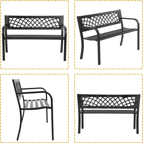 Miniatura 3 de HCY Banco de jardín al aire libre, banco de metal para patio, banco de jardín, mueble con marco de acero resistente para exteriores, patio, parque