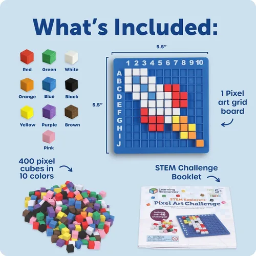 Miniatura 5 de Learning Resources STEM Explorers Desafío de Arte Pixel - Rompecabezas Matemáticos, Bloques de Patrones, Juego Sensorial, Artes y Manualidades