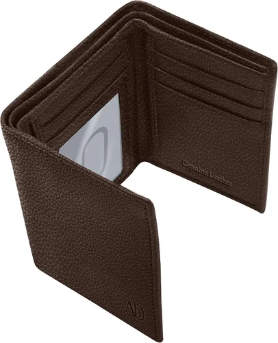 Miniatura 13 de Billetera de triple pliegue con RFID, cuero genuino, delgado, con ventana de identificación, bolsillo frontal, regalo para hombre