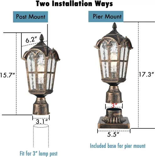 Miniatura 5 de YUBOLE Luz de poste para exteriores, farol de poste exterior, lámpara de poste de aluminio fundido impermeable con pantalla de vidrio templado