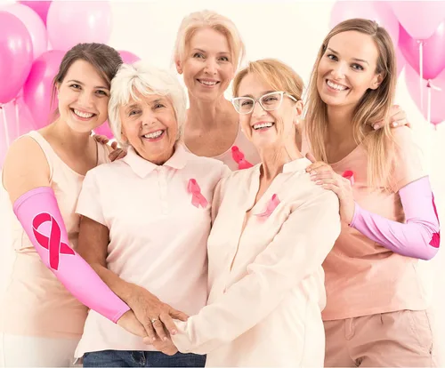 Miniatura 4 de Geyoga 4 pares de mangas de concientización sobre el cáncer de mama, mangas de compresión de enfriamiento con cinta rosa, protección UV