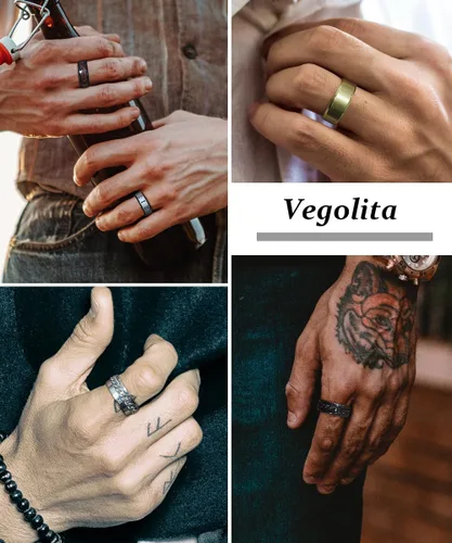 Miniatura 4 de Vegolita 16 anillos de acero inoxidable para hombres y mujeres, anillos simples para aliviar el estrés y la ansiedad, anillos giratorios de ajuste
