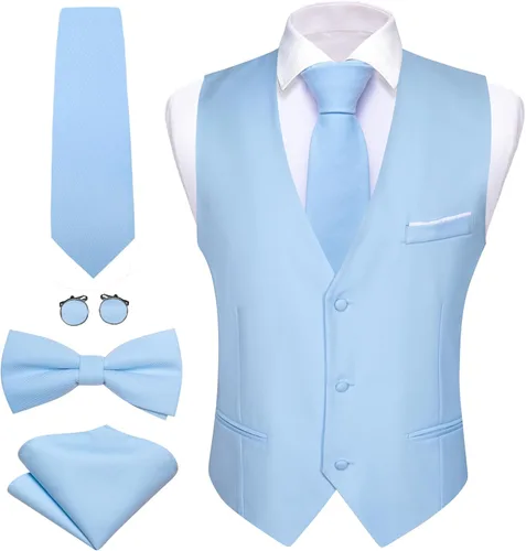 Barry.Wang Chaleco formal de negocios para hombre, cuello en V, ajustado, casual, color sólido, chaleco de corbata y corbatín para boda