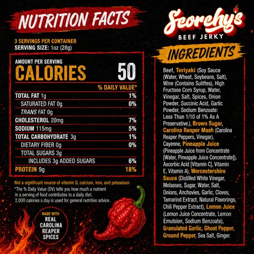 Miniatura 2 de Scorchy's Jerky - Carolina Reaper Beef Jerky - Cecina picante extrema, hecha en Estados Unidos, aperitivo alto en proteínas, bajo en carbohidratos
