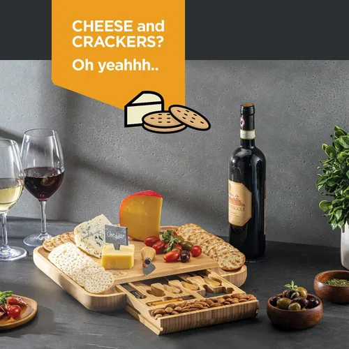 Miniatura 9 de Bambüsi Tablas de charcutería – Juego de tablas grandes de bambú para charcutería con cuchillos para servir, bandeja de queso, regalos