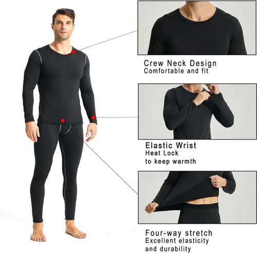 Miniatura 4 de YUSHOW Ropa interior térmica para hombre con forro polar largo conjunto de capa base de hockey clima frío invierno