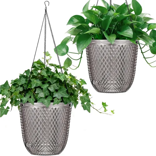 Miniatura 13 de Paquete de 2 macetas colgantes de riego automático de 7.2 pulgadas para plantas de interior y exterior, macetas colgantes de macramé de 34 pulgadas
