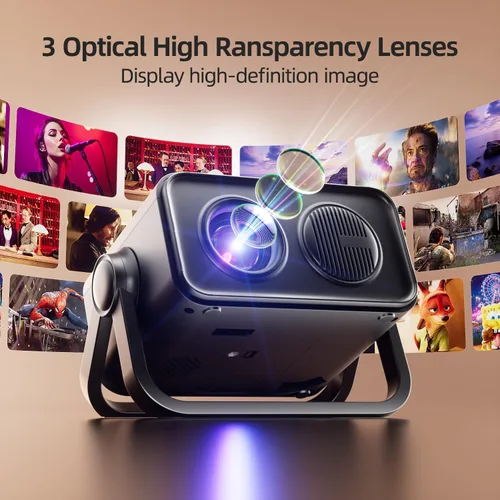 Miniatura 5 de BKZ Proyector portátil con enfoque eléctrico Keystone automático de 360° ajustable de 360° con soporte dual AI, enfoque eléctrico, con Bluetooth