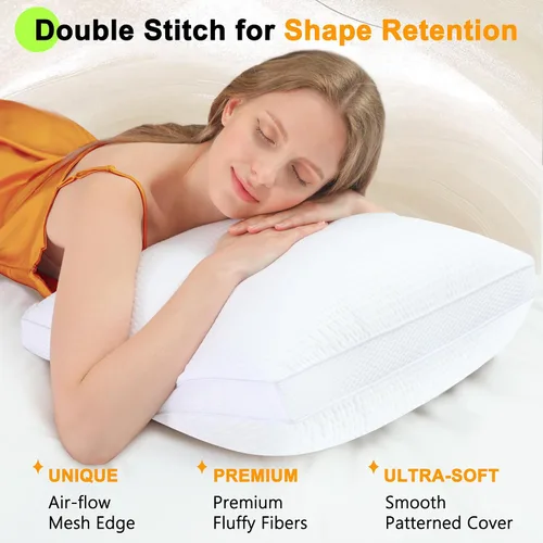 Miniatura 3 de Juego de 2 almohadas de plumón alternativo de alta calidad de 20 x 20 pulgadas, almohadas ultra afelpadas con funda de 100% algodón para sofá, sofá