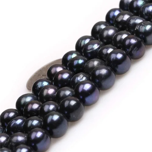 Miniatura 11 de Cuentas de perlas cultivadas de agua dulce para hacer joyas, piedras preciosas naturales semipreciosas de 0.433-0.472 in, redondas, color negro, 15