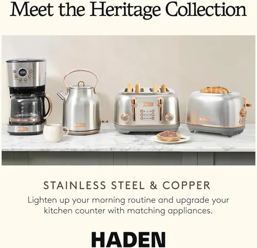 Miniatura 5 de Haden Heritage Hervidor de Agua Eléctrico de Acero Inoxidable de 1,7 Litros, Hervidor de Agua Caliente con Base de 360 Grados y Apagado Automático
