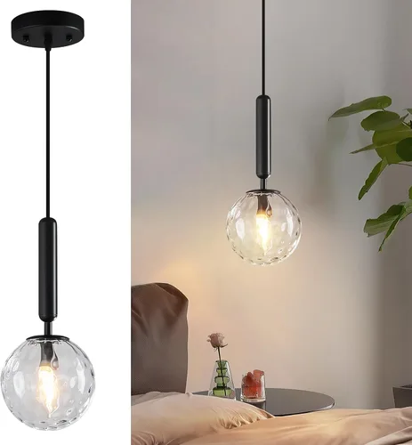 Lámpara Colgante Negra Moderna Accesorio de Luz Colgante para Isla de Cocina de Mediados de Siglo con Lámpara Colgante de Globo Iluminación Colgante