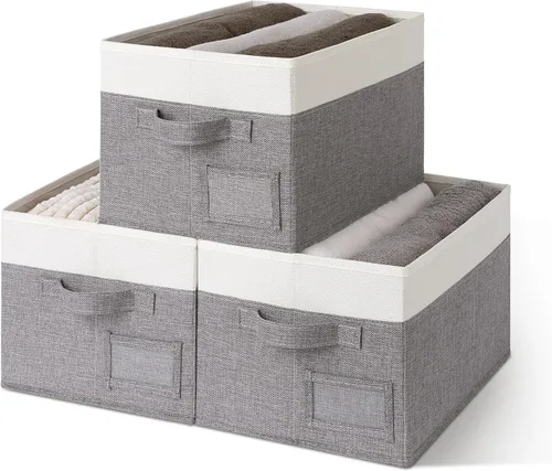 Miniatura 18 de GRANNY SAYS Contenedores de tela para almacenamiento, contenedores de armario para estantes, canasta de almacenamiento con asas, cajas de Gris ceniza