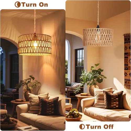 Miniatura 5 de Lámparas Colgantes de Ratán Luz Colgante Luces Colgantes Cable de 16.4 pies con Enchufe Lámpara Colgante que se Enchufa a Toma de Pared Iluminación