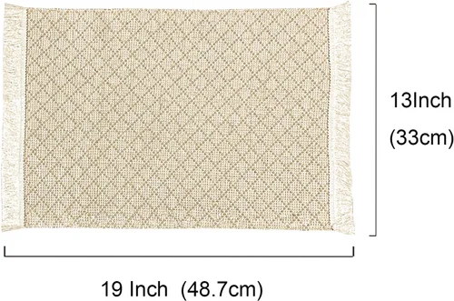 Miniatura 4 de Juego de 4 manteles individuales de algodón a cuadros de 19 x 13 pulgadas, manteles individuales rústicos rectangulares color beige, arpillera