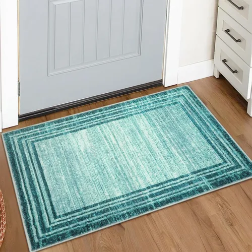 Miniatura 110 de Alfombra de pasillo moderna abstracta Lahome, alfombra lavable turquesa de 2 x 6 pulgadas para entrada, alfombra antideslizante de bajo pelo