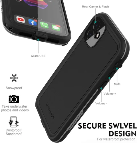 Miniatura 3 de funda impermeable para IPhone de 6.1 con protector de pantalla sub-acuático a prueba de golpes, cuerpo completo a prueba de polvo, funda resistente