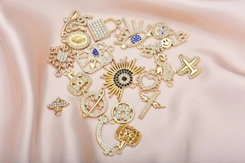 Miniatura 2 de Paquete de 20 dijes de diamantes de imitación chapados en oro, accesorios de cristal para collares, pulseras, joyería, manualidades, bricolaje